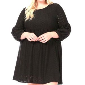 Size 3X 22 24 BLACK EYELET LANTERN SLEEVE DRESS All-Season Special Occasion PLUS